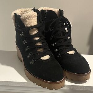Women's Black and Tan Lace-Up Boots
